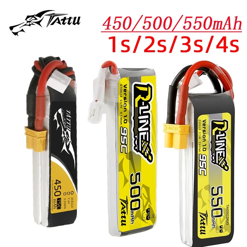 Drone Battery 4S - 3Pcs 새로운 TATTU 450/500/550mAh 75/95C 3.7/3.8/7.4/11.1/14.8V