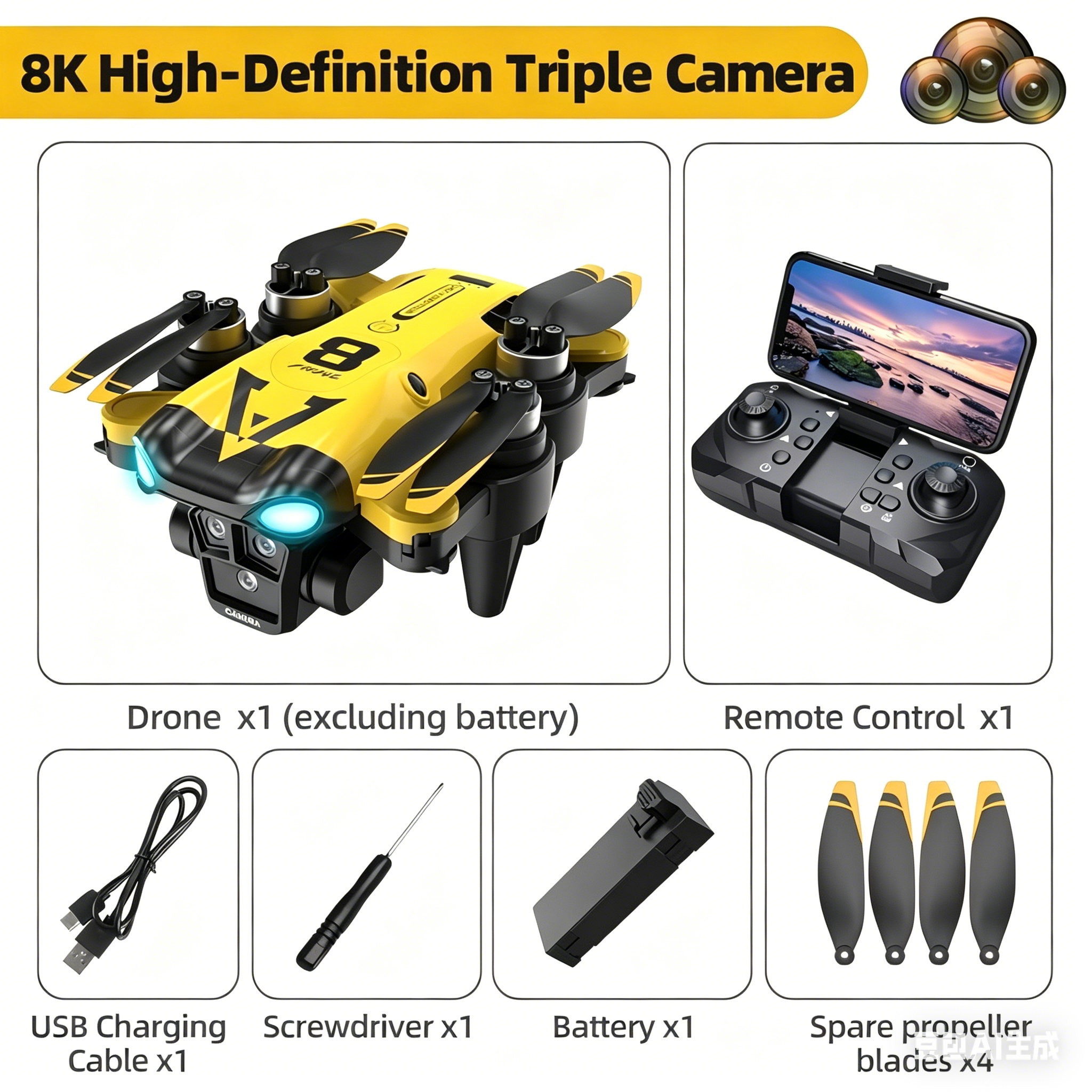 새로운 쿼드콥터, 트리플 카메라, 광학 흐름 포지셔닝, - Drone Battery Box 리뷰 및 가격