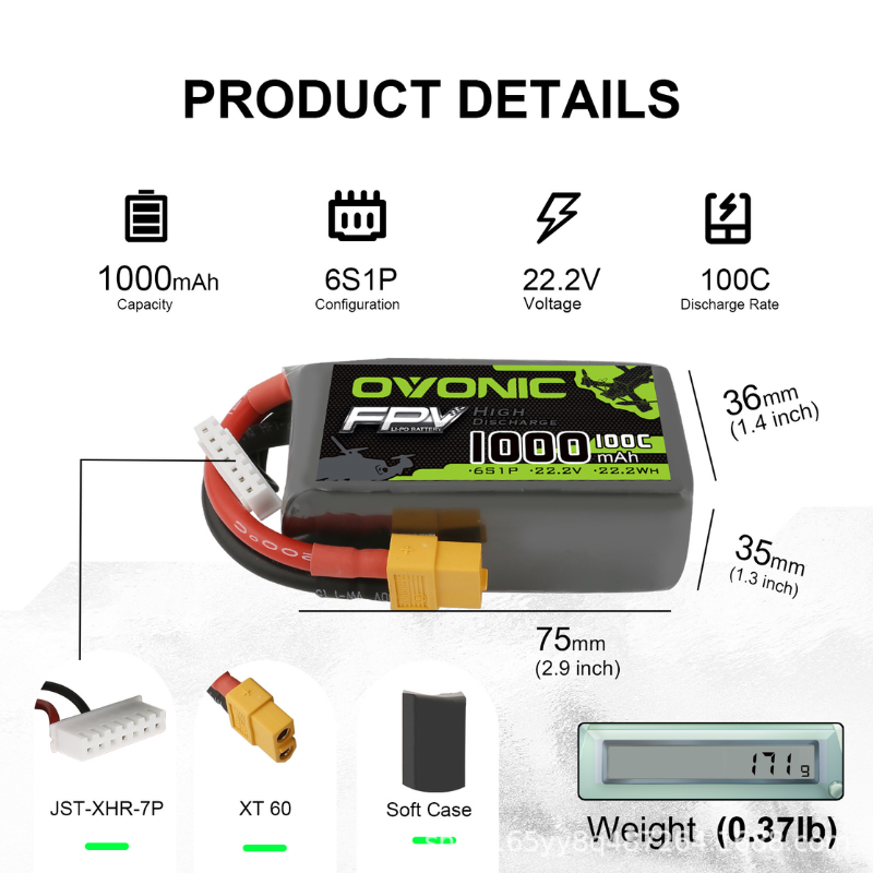 2Pcs OVONIC 1000mAh 100C 22.2V - Drone Battery Li-Ion 리뷰 및 가격
